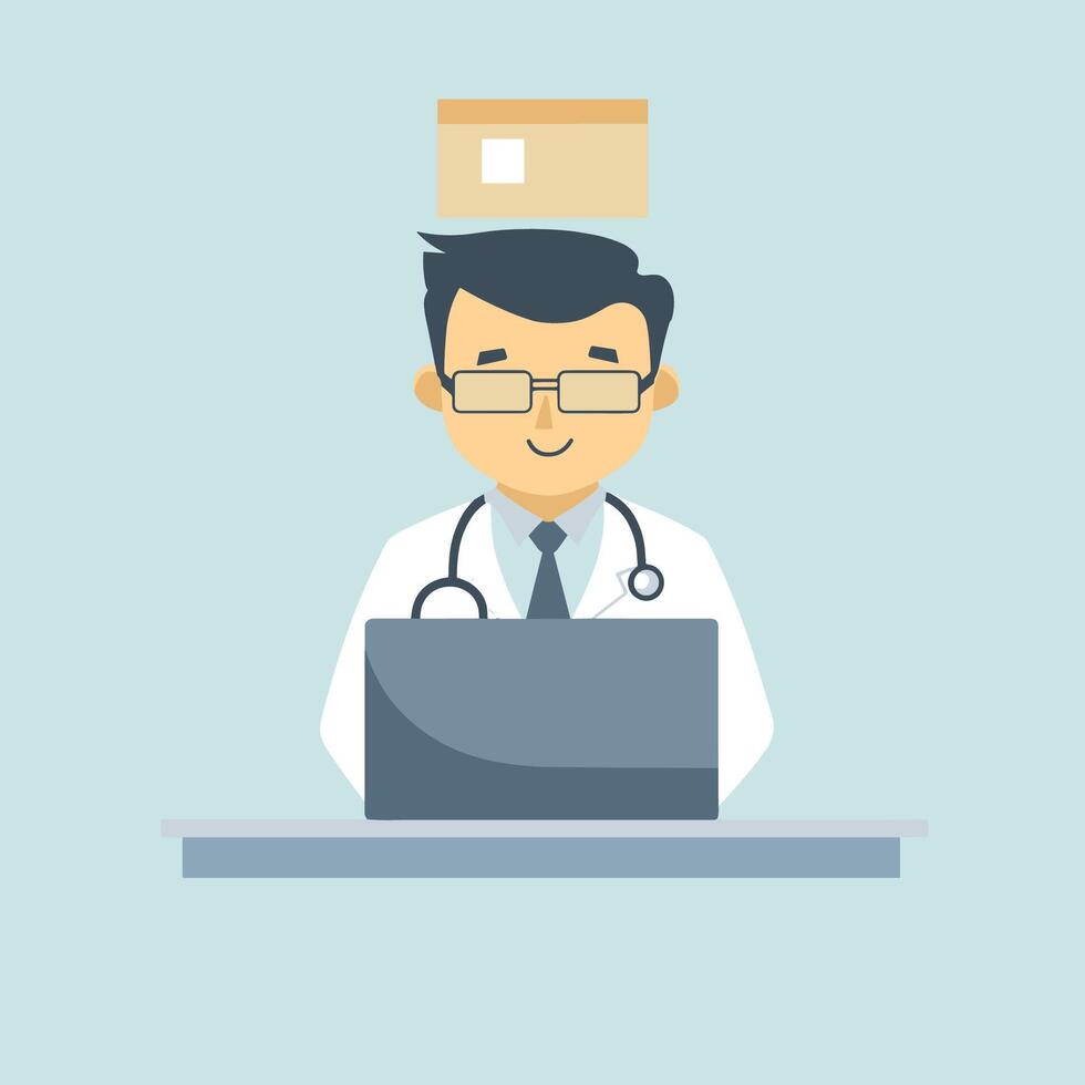 Customer Support Agent at Desk with Headset and Box Icon vector