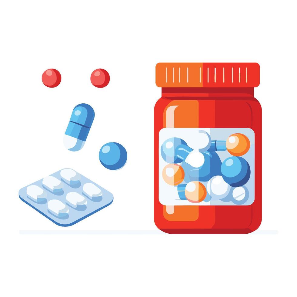 Medication Bottle with Pills and Tablets vector