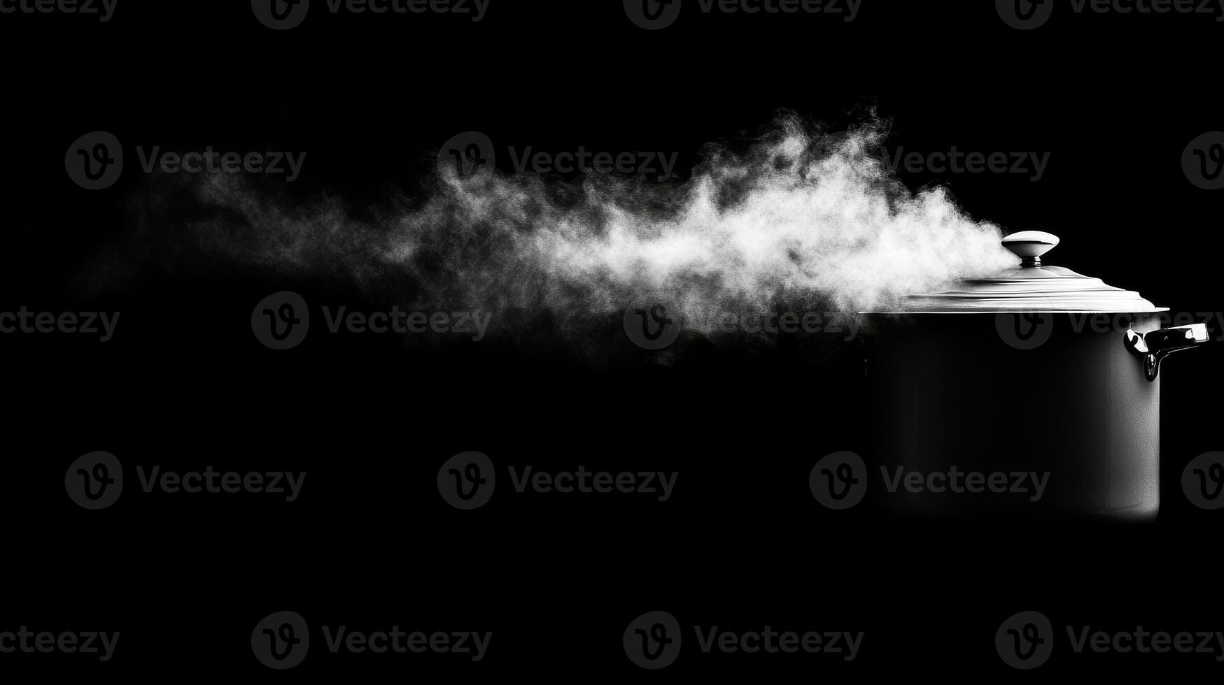 Steaming pot silhouette on black photo