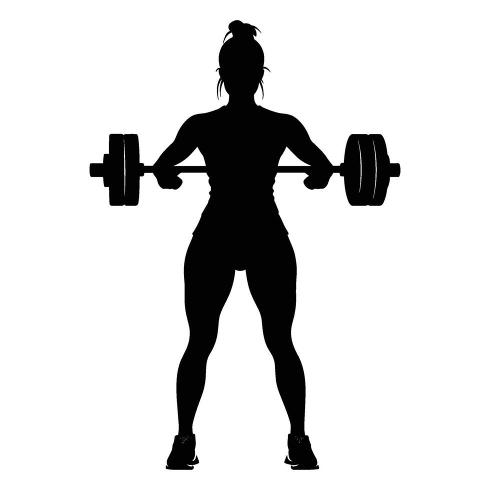 Female Weightlifter Silhouette Lifting a Barbell Overhead vector