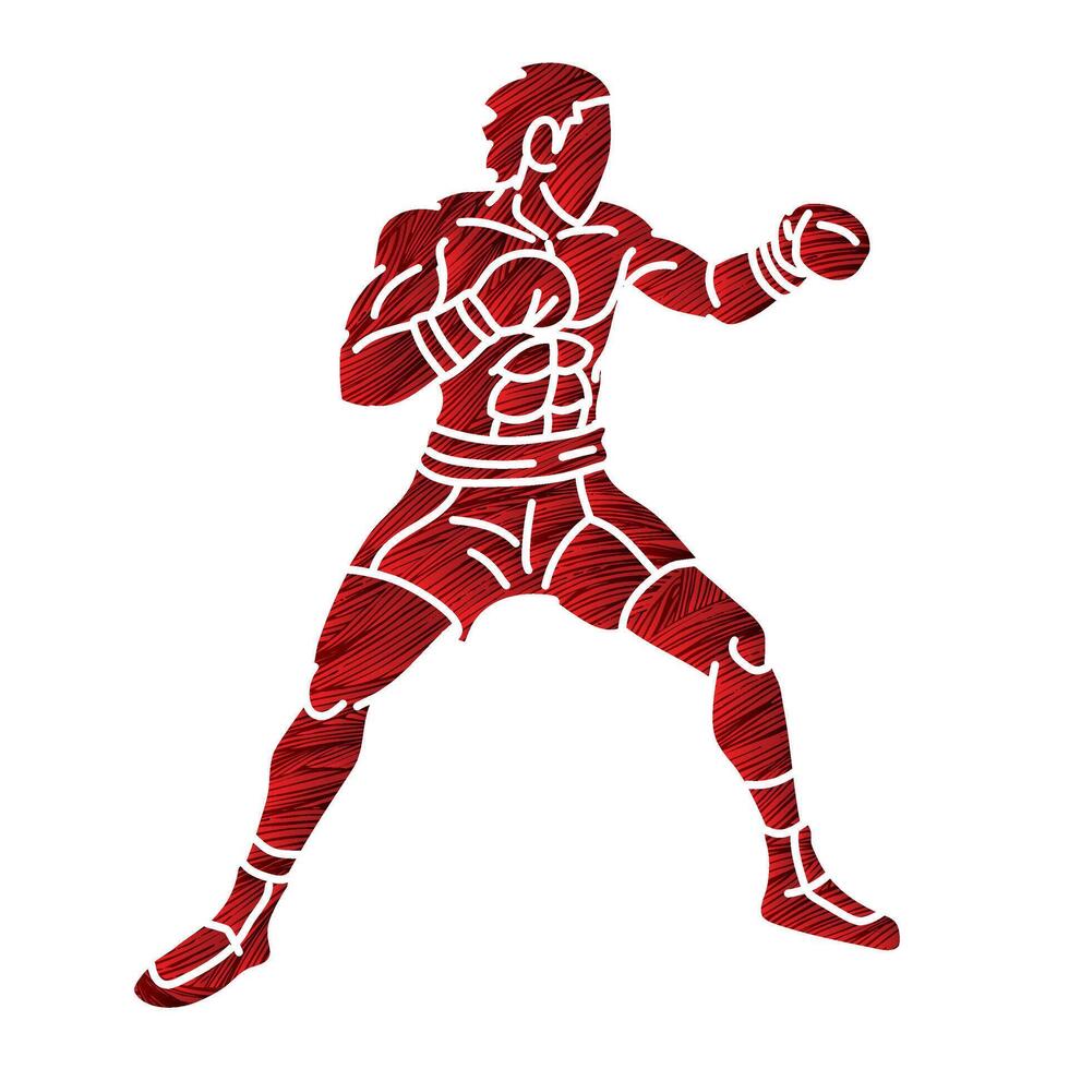 Ready to Fight Kickboxing Muay Thai Boxer Boxing Sport Action Fighter Cartoon Graphic vector