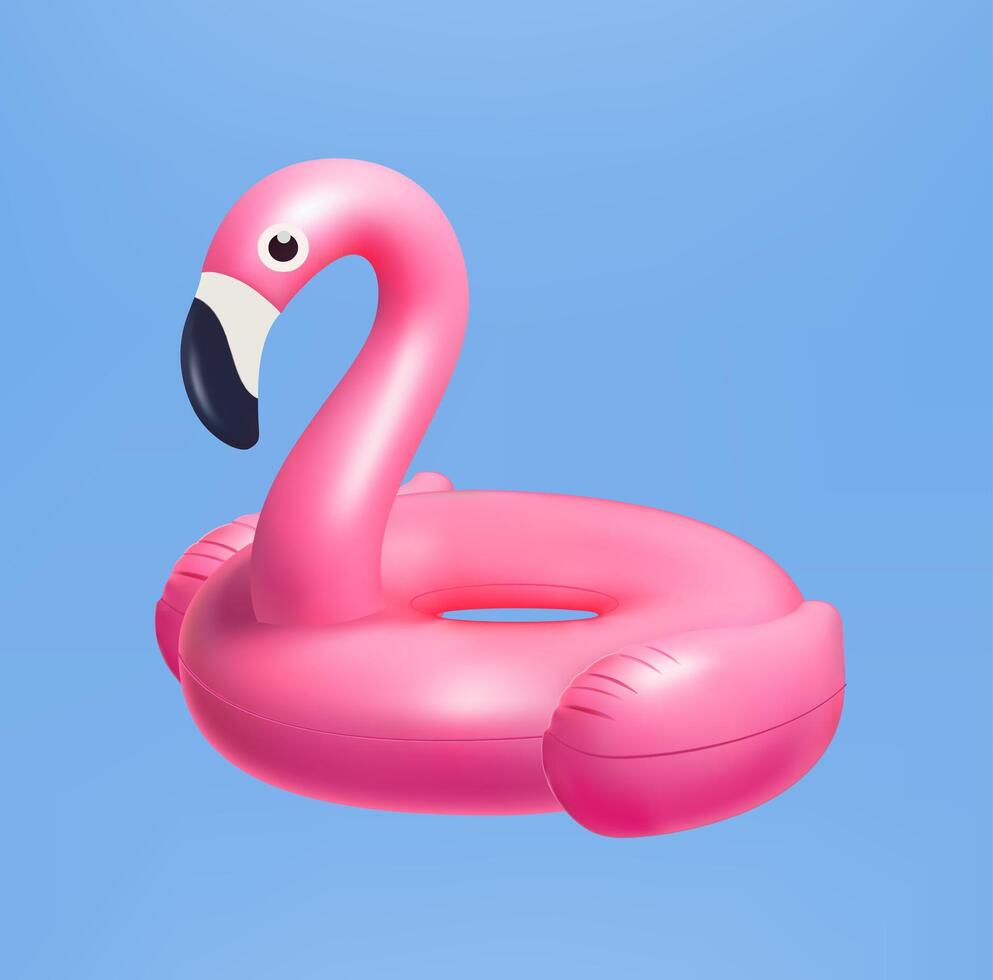 3D realistic pink flamingo Swim ring on background Inflatable rubber toy for water and beach or trip safety, Isolated swimming ring vector