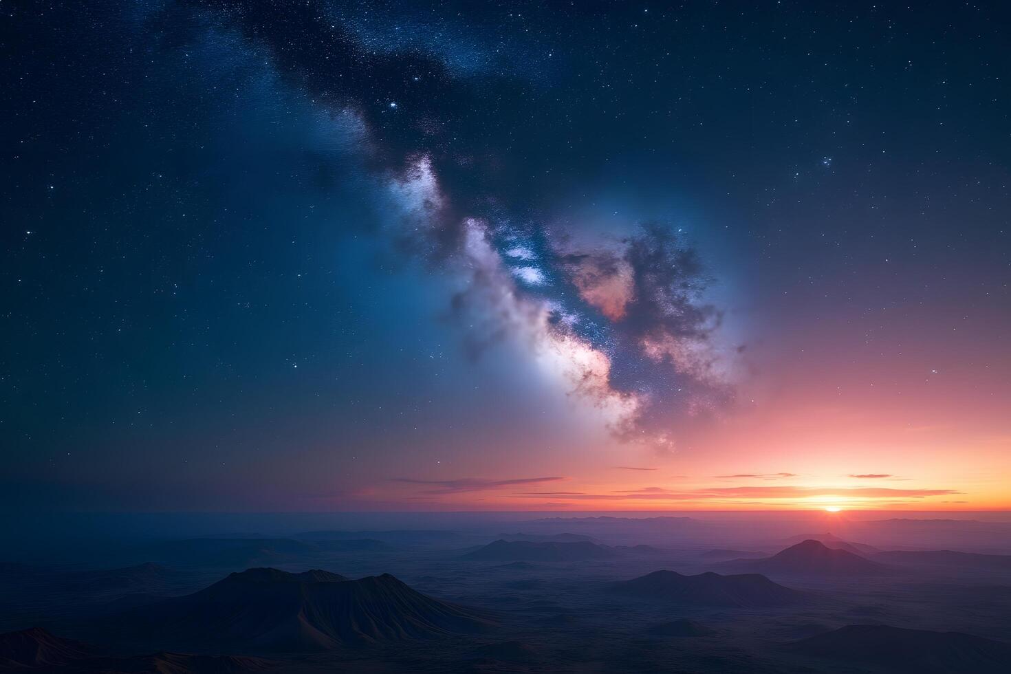 The milky way over the horizon at sunset photo
