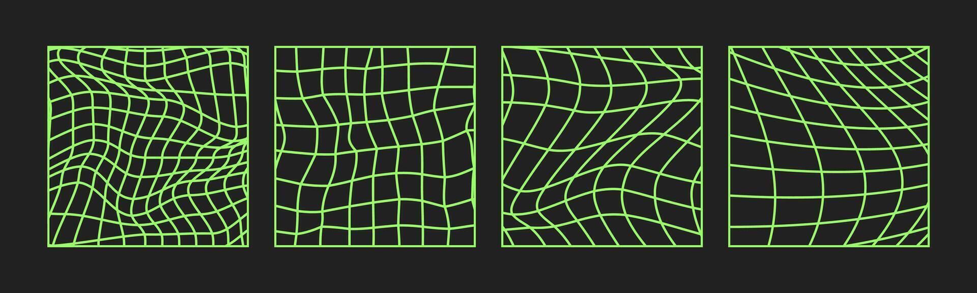 Psychedelic Checkerboard. Gradient Trippy checkered wallpaper. Linear Groovy background. Hippie illustration in Y2k style. Vintage distorted geometric pattern vector