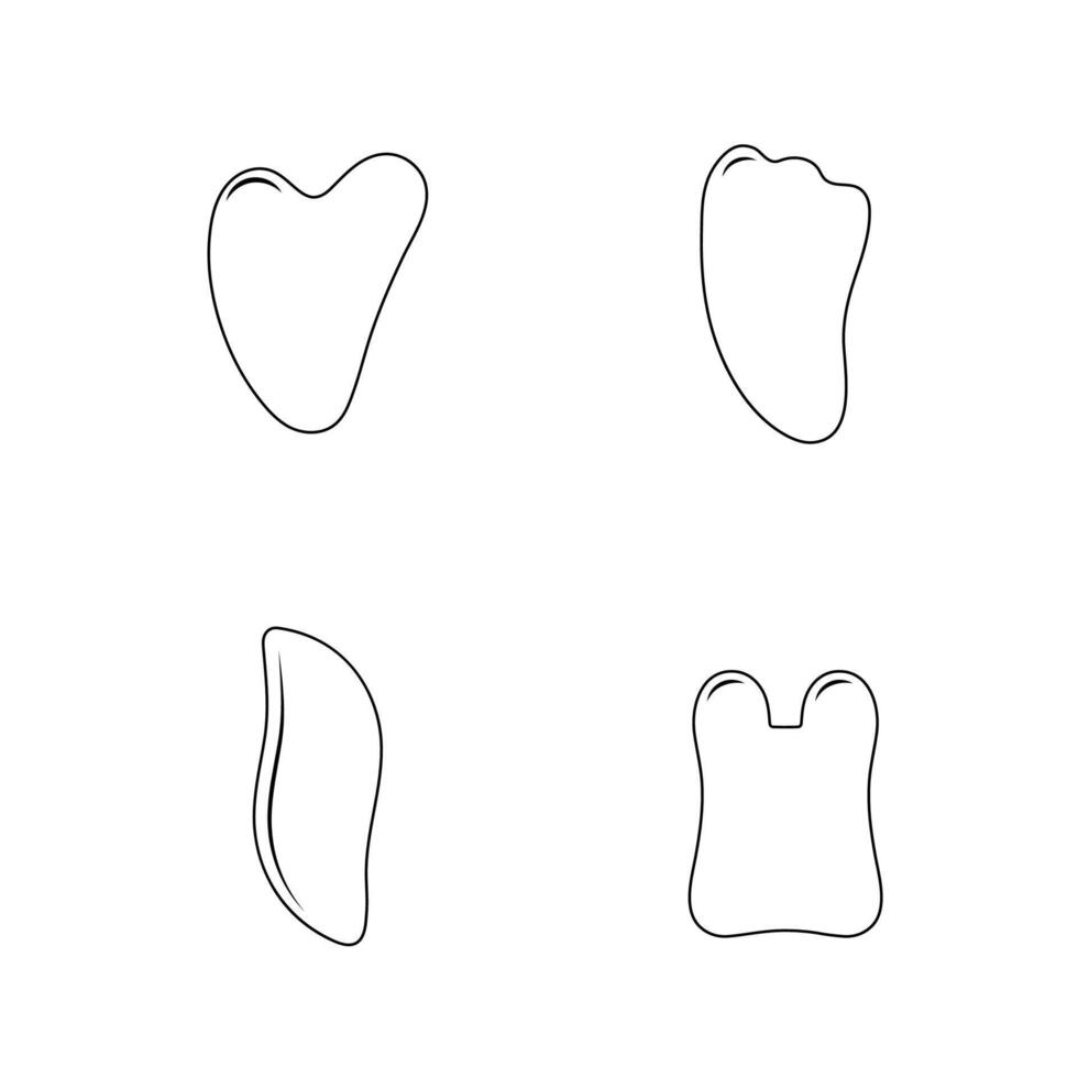 Gua sha for facial massage. Set of linear icons. Collection of different shape natural stones. Skin care and morning routine. illustration in flat cartoon style vector