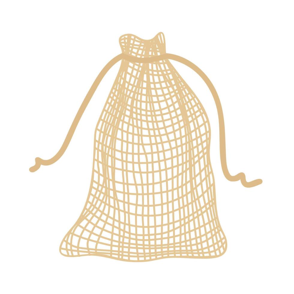 Mesh eco bag isolated on white background. Natural and biodegradable material pouch. illustration in flat cartoon style. Eco friendly product. Zero waste concept. No plastic vector