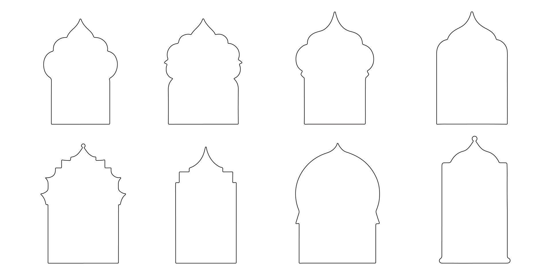 Arabic Islamic Icon Set featuring Mosque Minaret Silhouettes, Illustrations for Text Box Collection. vector