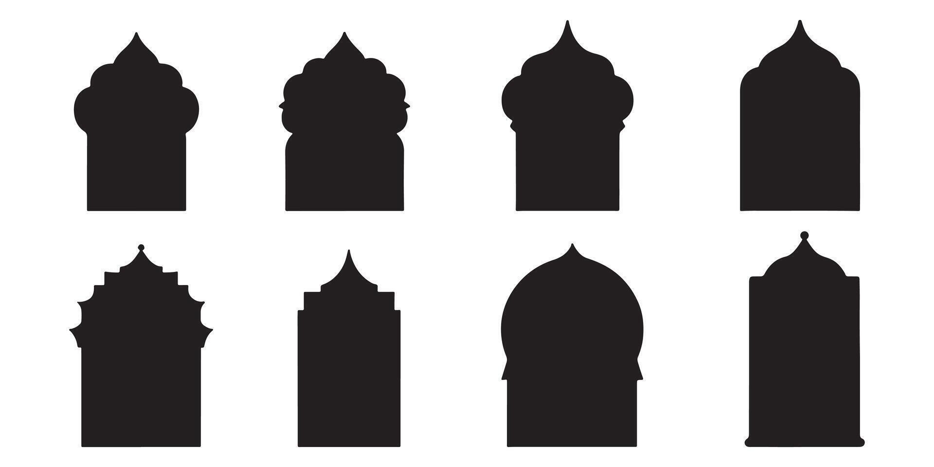 Arabic Windows Icon Set featuring Islamic Arabic motifs, including a silhouette of a mosque minaret. This collection is designed for use in text boxes and illustrations. vector