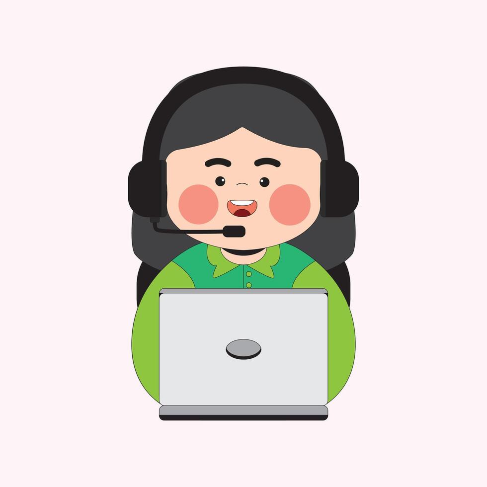 Cute Woman Customer Service with Green Shirt Cartoon Character Illustration vector