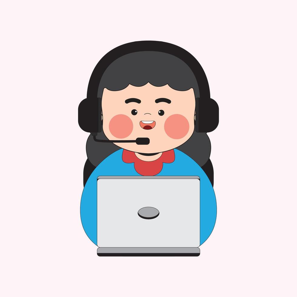 Woman Customer Service with Blue Shirt Cartoon Character Illustration vector