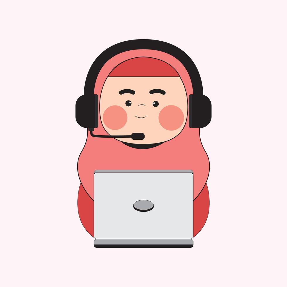 Cartoon Illustration of a Woman Customer Service in Hijab vector