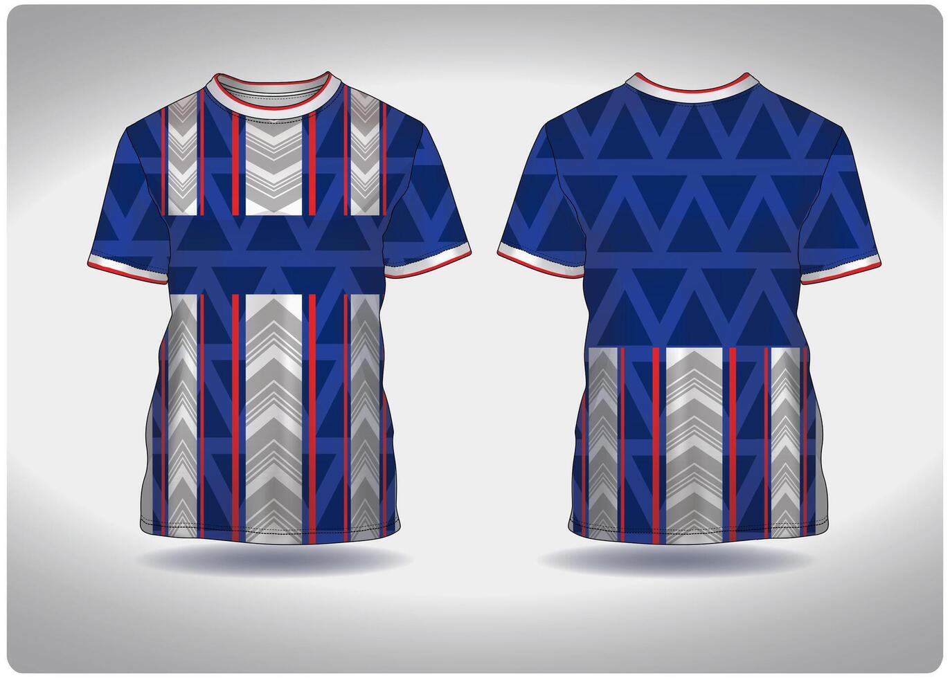 EPS jersey sports shirt .blue white triangle straight stripes pattern design, illustration, textile background for round neck sports t-shirt, football jersey shirt vector