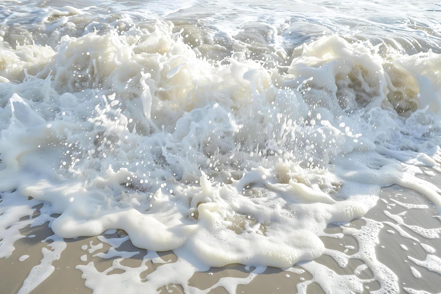 A white wave is crashing into the sand photo