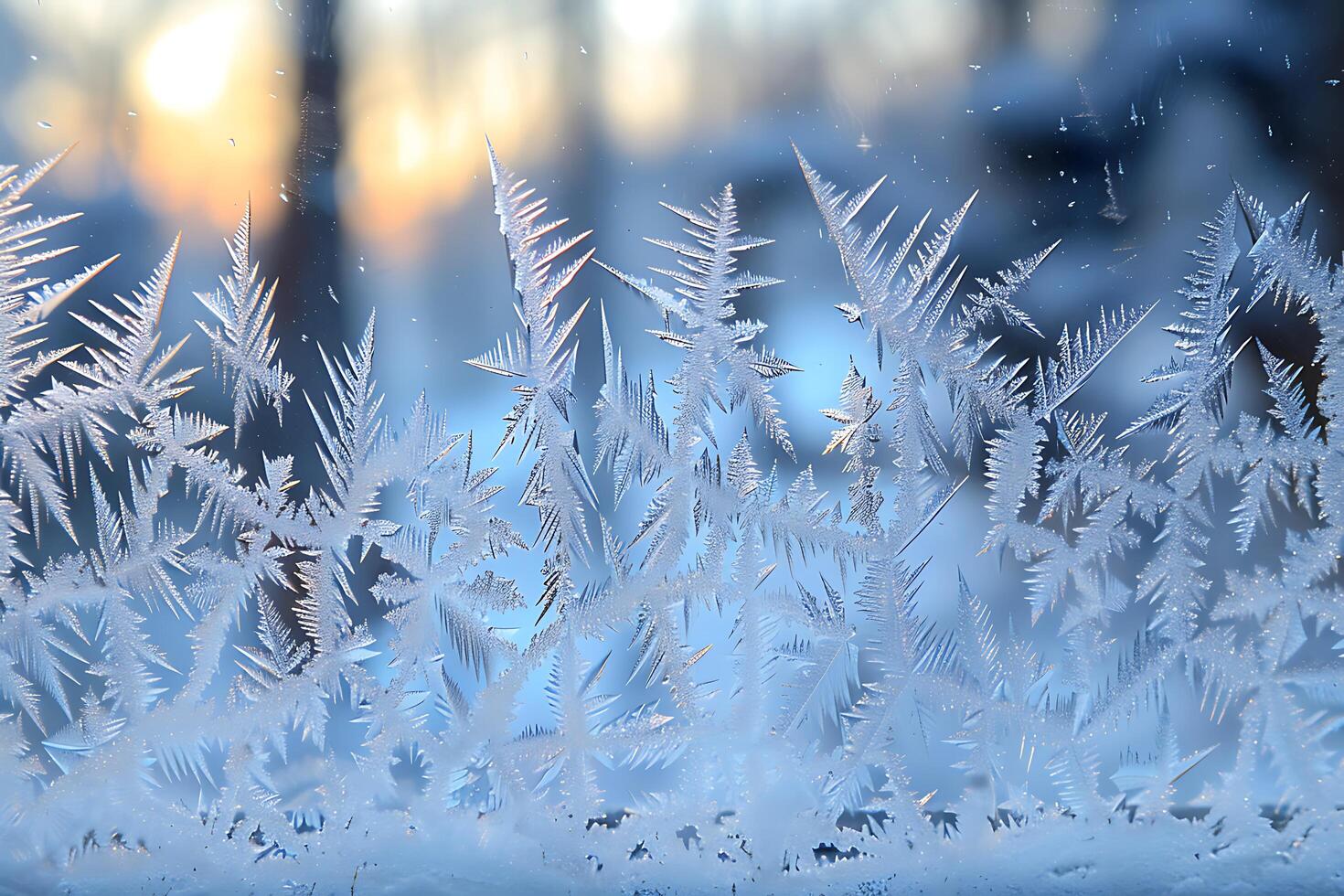 Frosty glass with a view of the sun photo