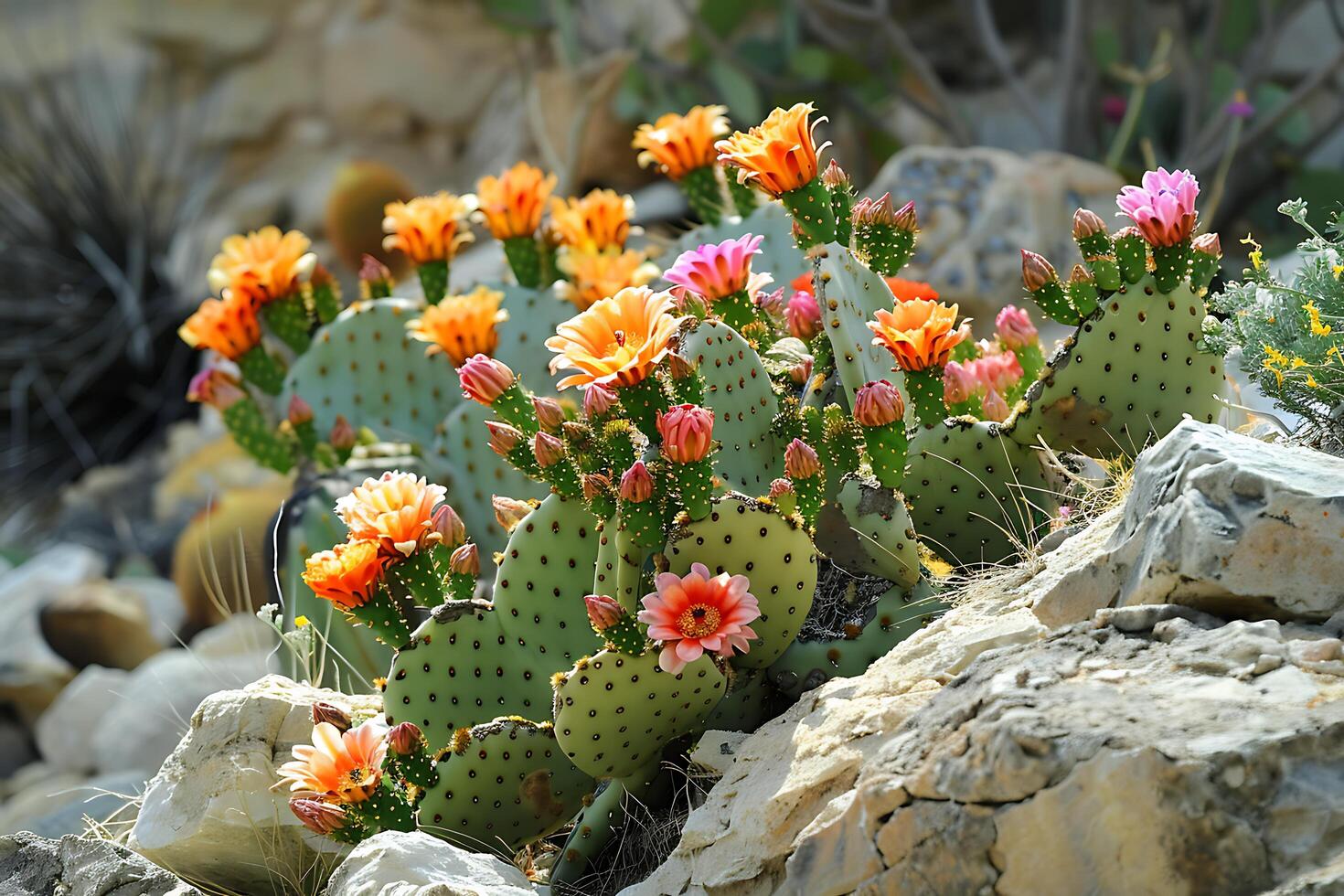 A cactus plant with orange flowers photo