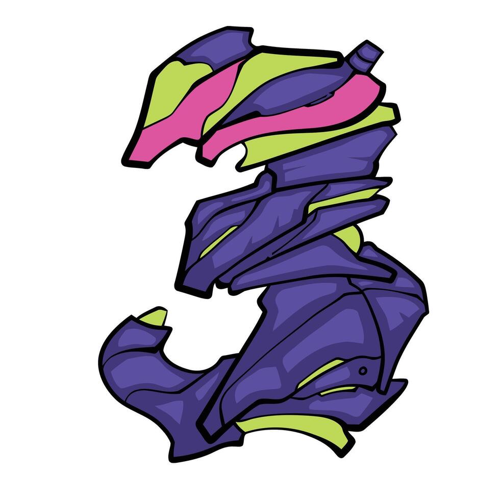 Number 3 Robot Design Abstract vector