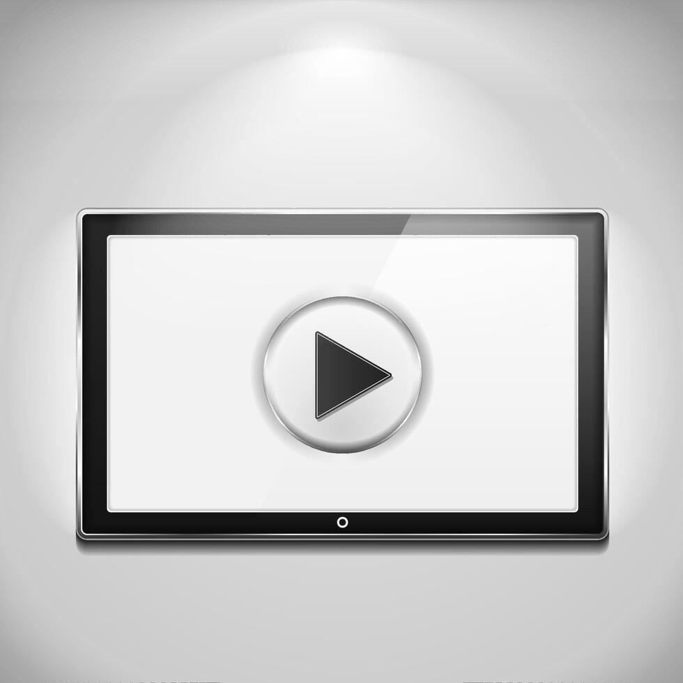 LCD TV on the wall with play button vector