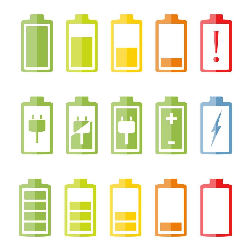 Battery icons set on white background, flat design vector