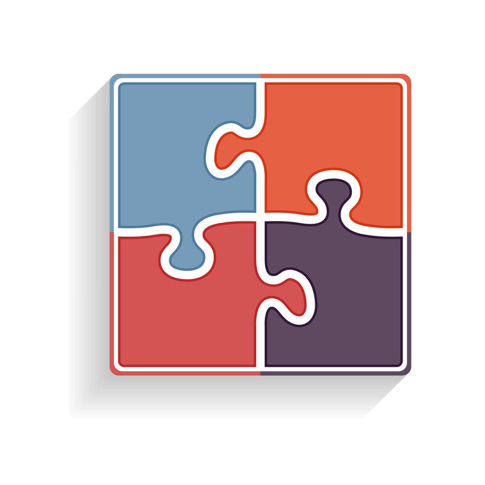 Square made of four puzzle pieces with diagonal shadow vector