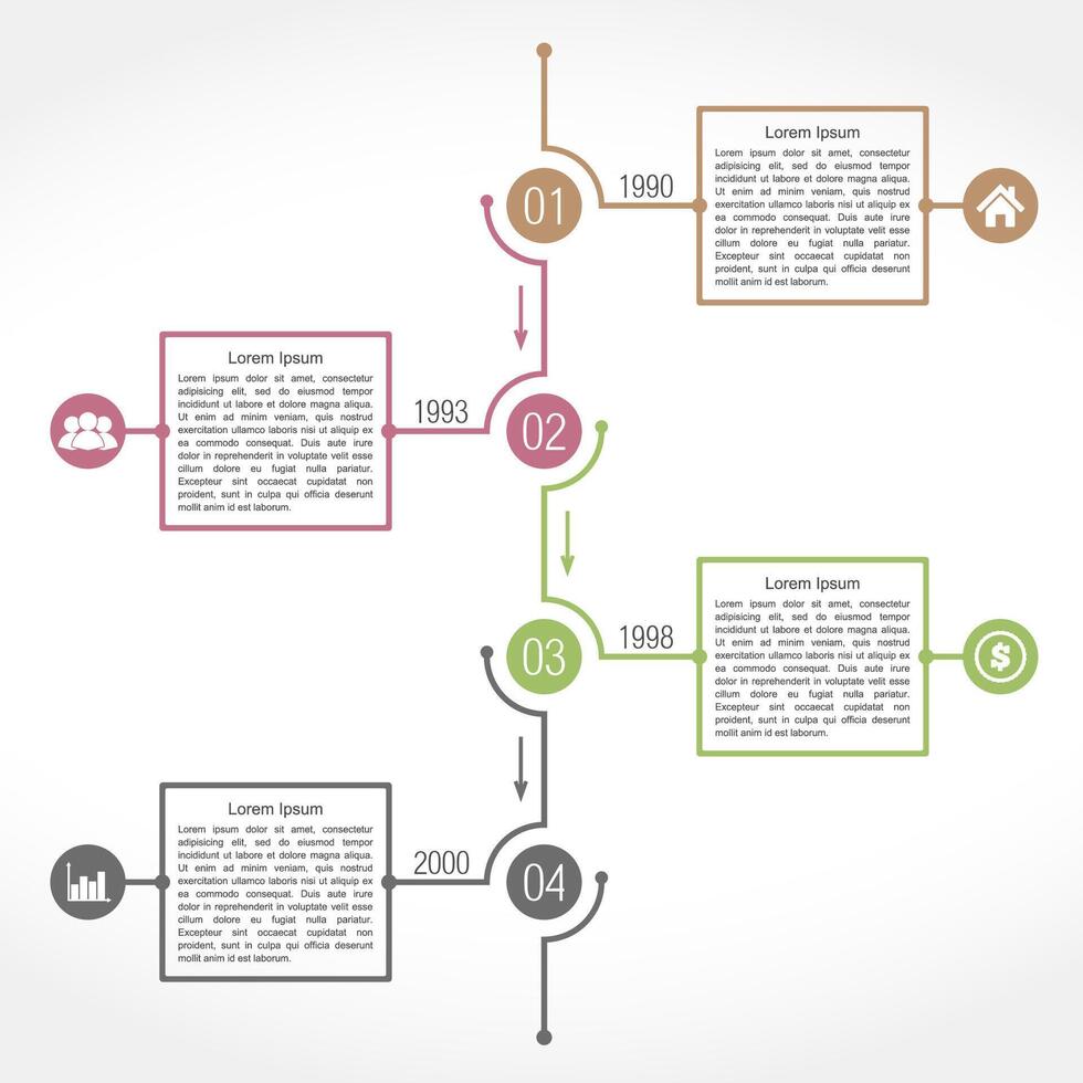 Timeline infographics design template with four parts vector