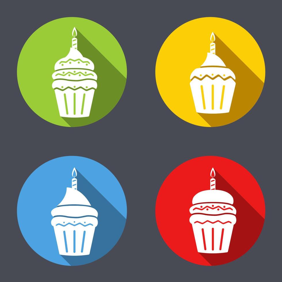 Set of birthday cupcakes with candles, flat design icons vector