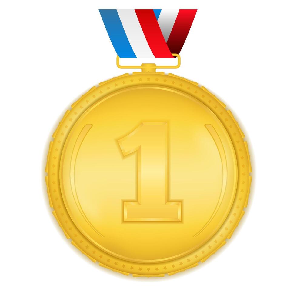 Golden medal with ribbon on white background vector