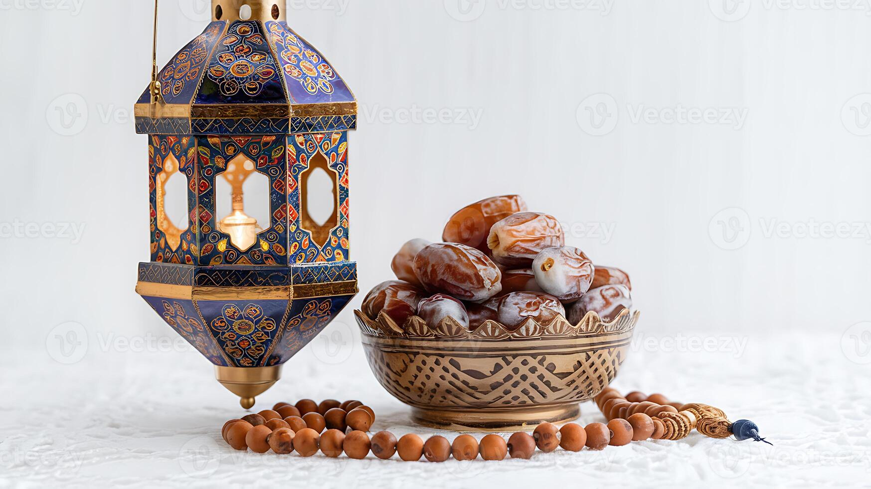 Ramadan islamic holiday concept with dates and lantern photo
