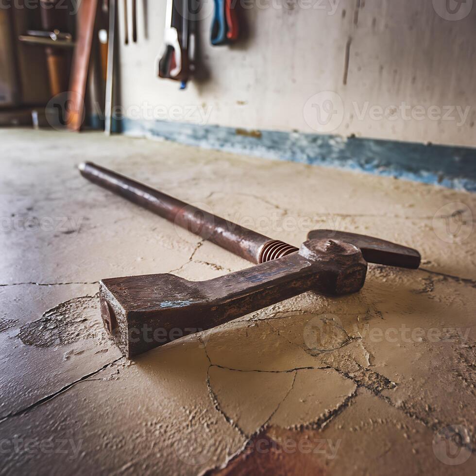 A hammer laying on the floor photo