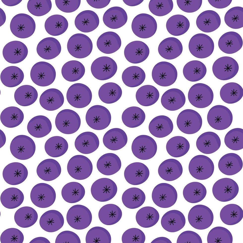 Seamless pattern of purple blueberries on white background, flat cartoon style vector