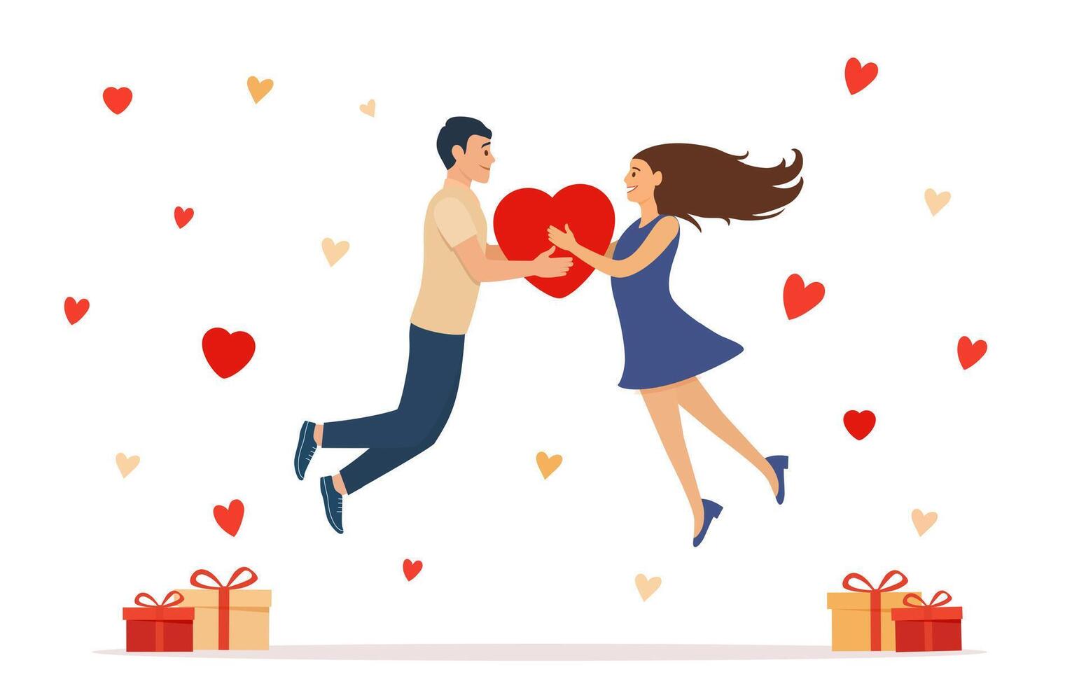 happy couple floating in the air vector