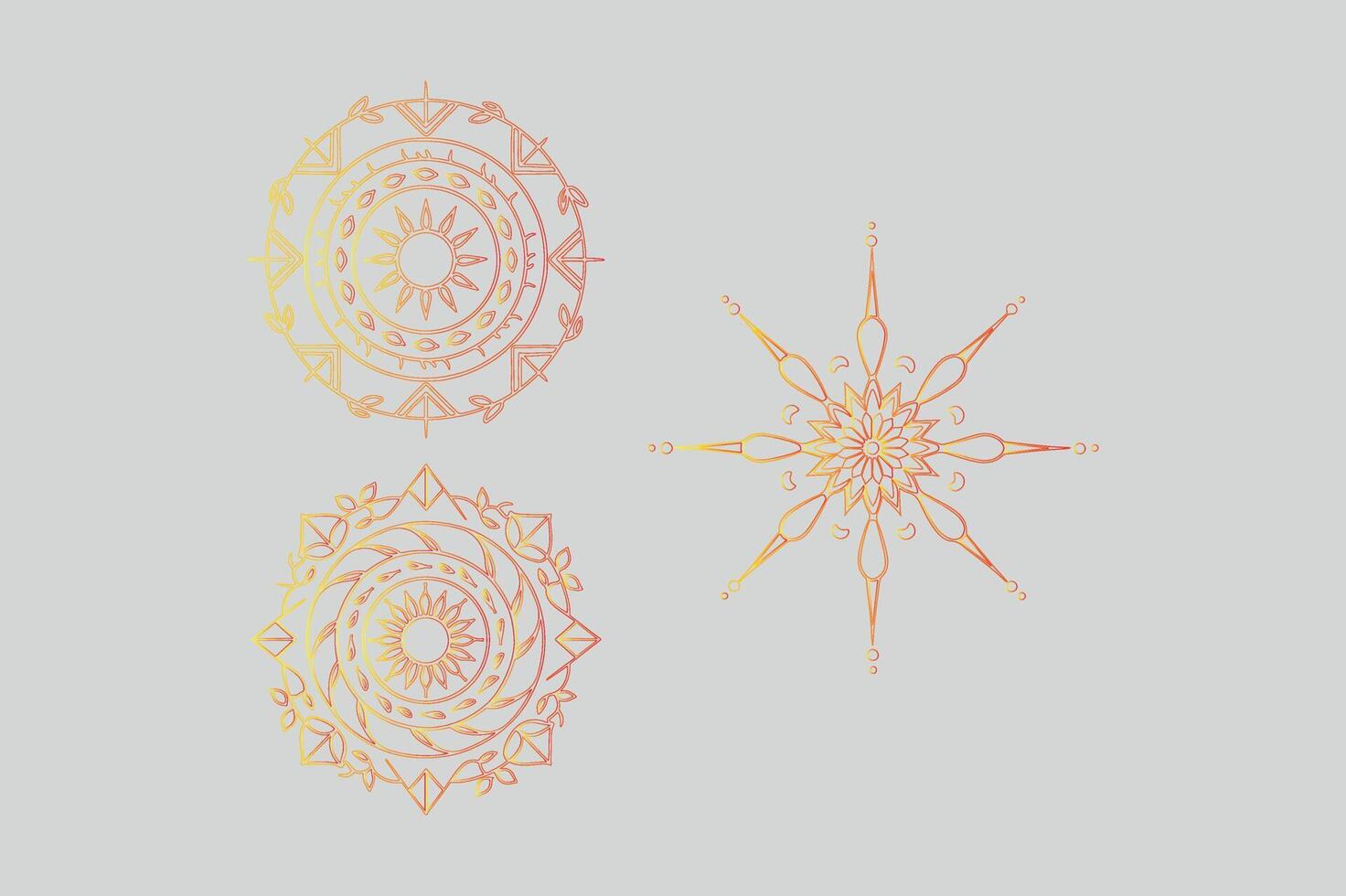 A set of three gold and orange mandalas vector