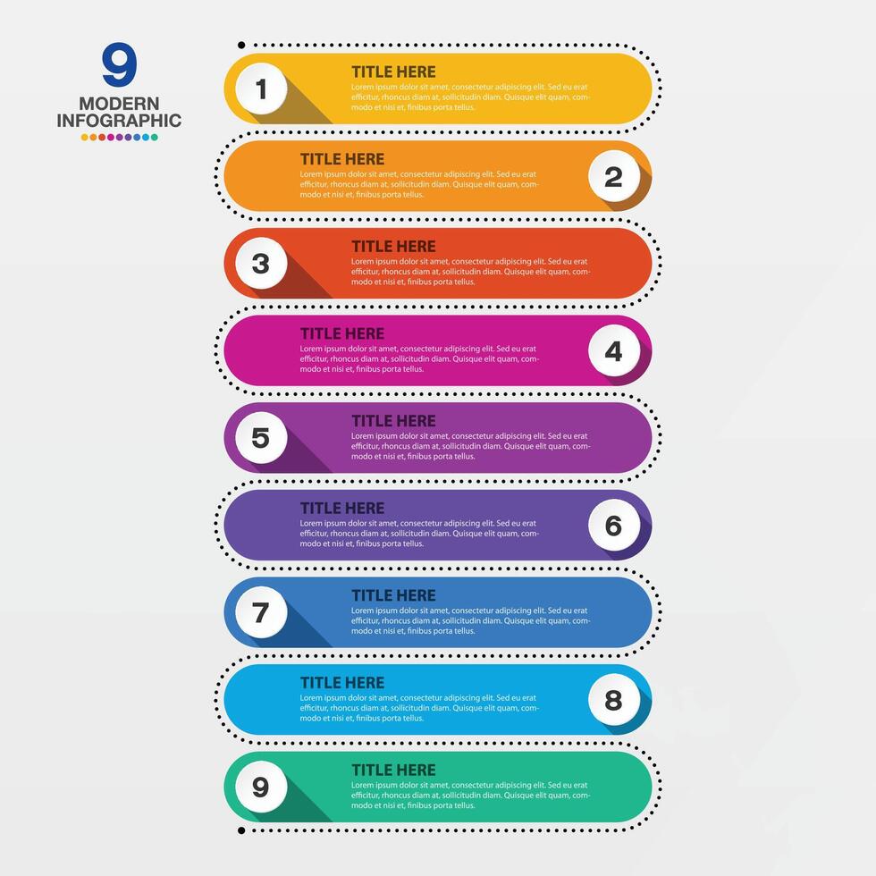Infographic 9 step, nine color. vector