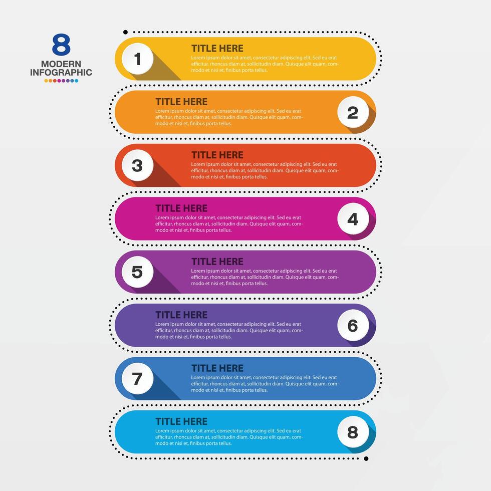 Infographic 8 step, eight color. vector