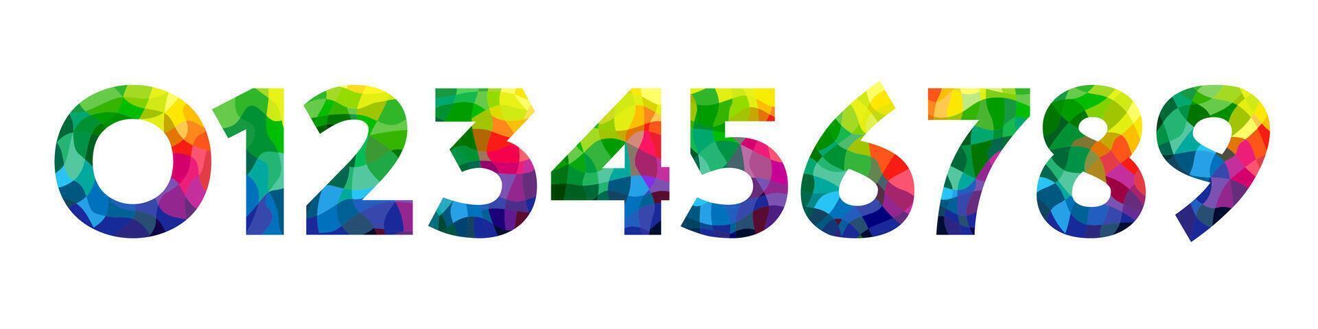 Set of bright green numbers from 0 to 9. Stained-glass design of 0-9 symbols. Graphic template. Creative concept for sale, special offer decoration, anniversary celebrating or math game. Shiny texture vector