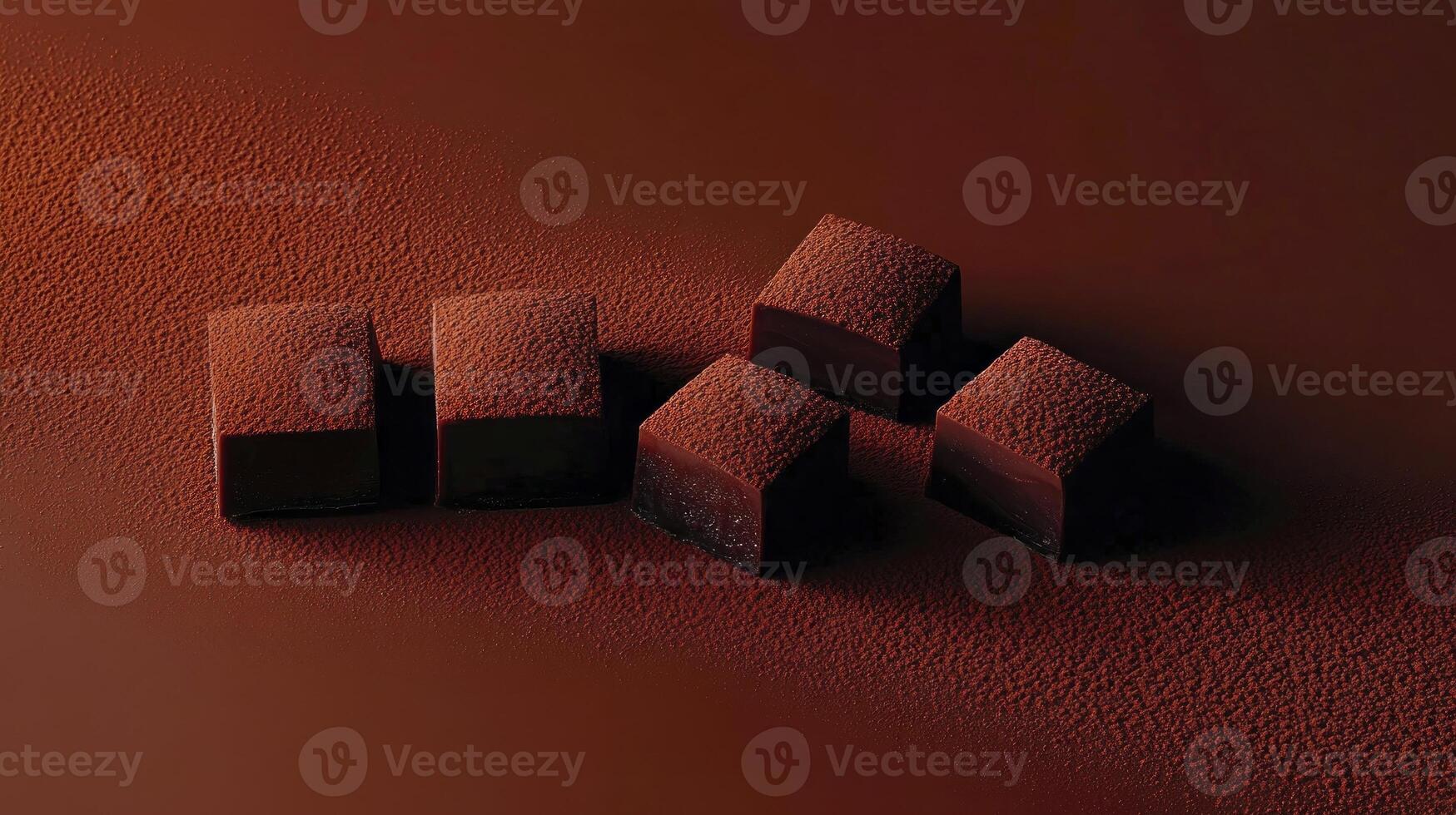 Four pieces of chocolate are shown on a brown surface photo