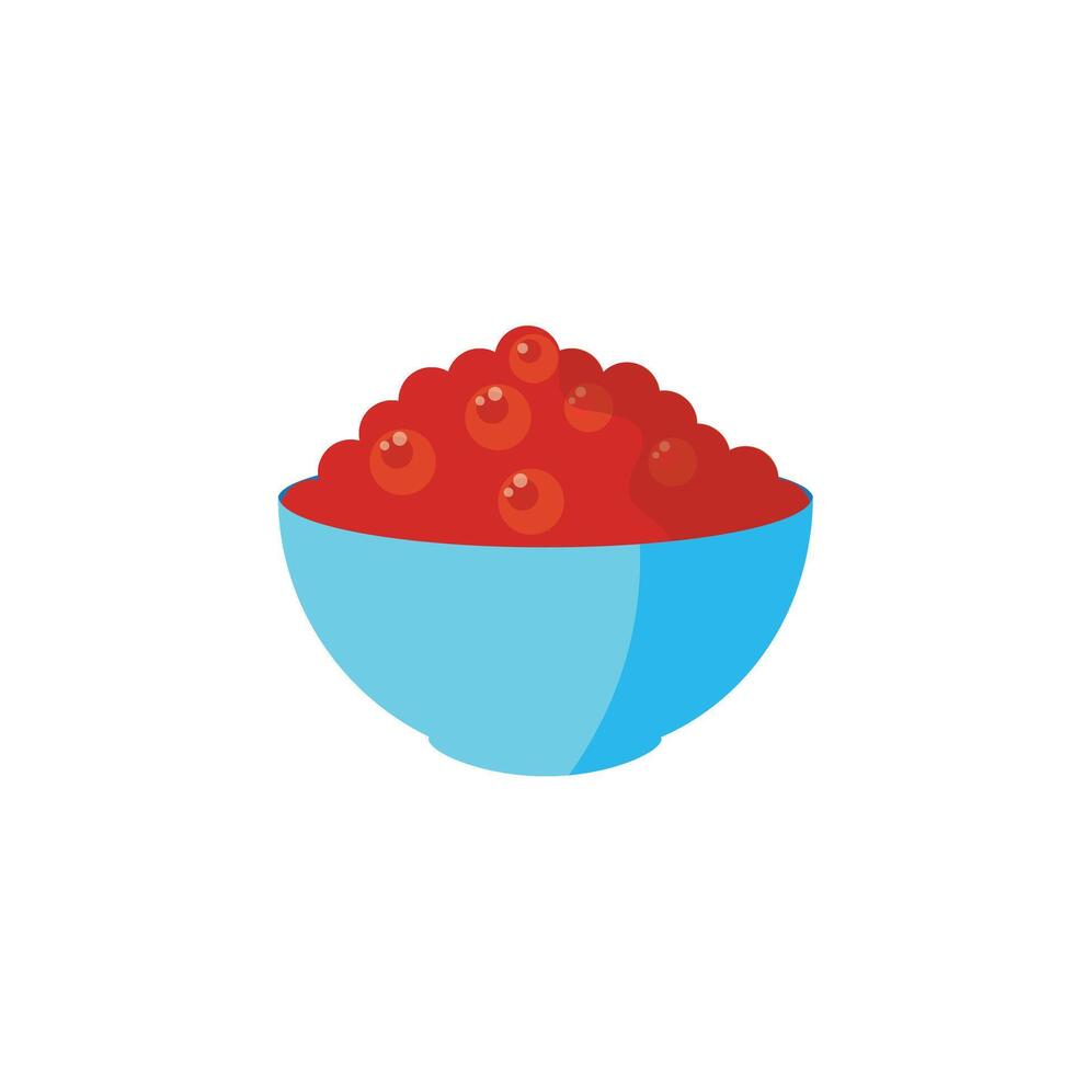 Red caviar icon isolated on white background, flat illustration of fresh healthy nutrition bowl vector