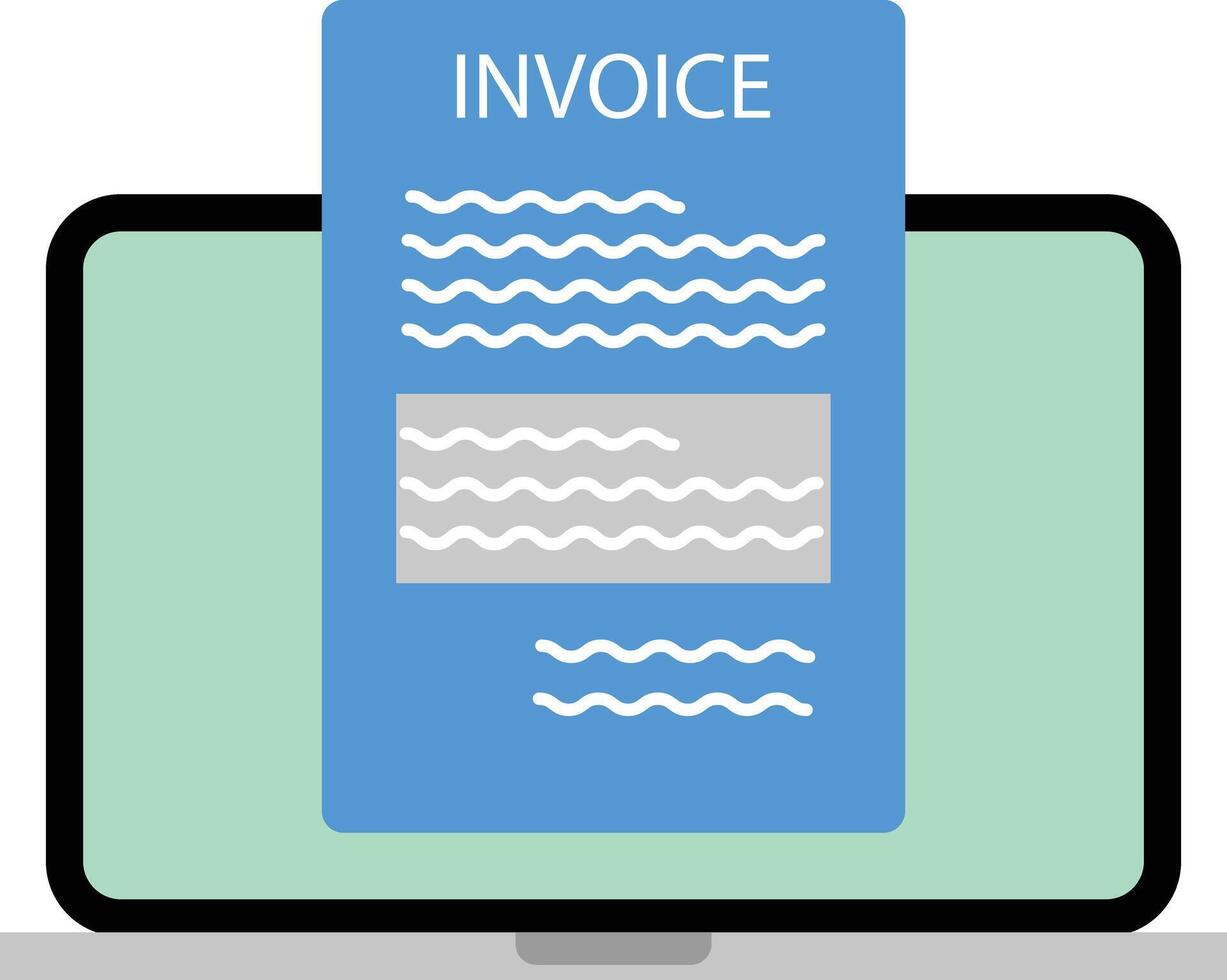 Electronic E-Invoice icon. Online digital invoice laptop or notebook with bills sign. Invoice symbol. Online invoice technology with laptop and paper work document. flat style. vector
