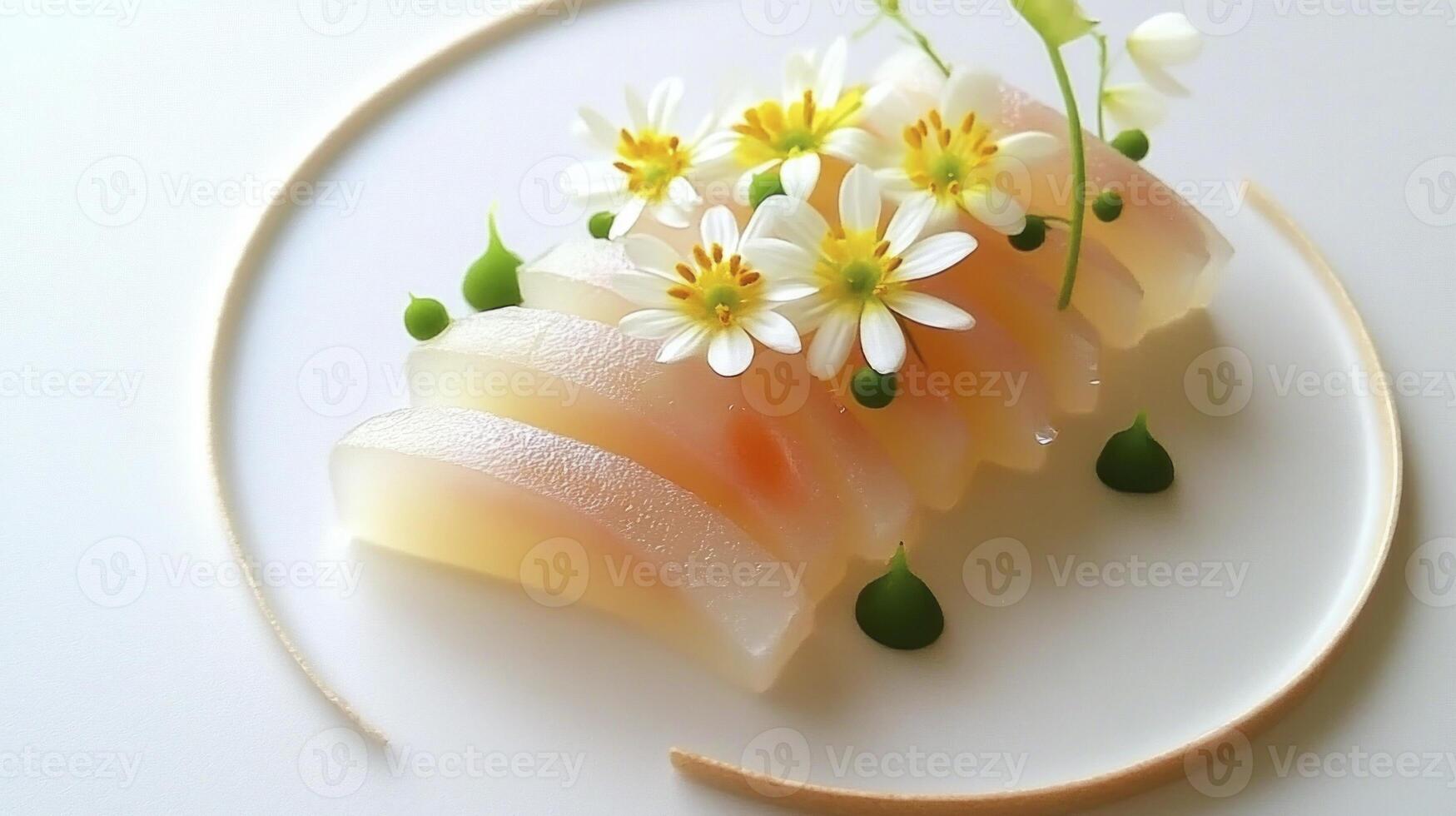 A white plate with a piece of sushi on it photo