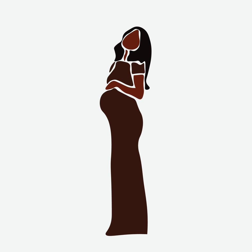 Modern black pregnant woman in elegant line art vector