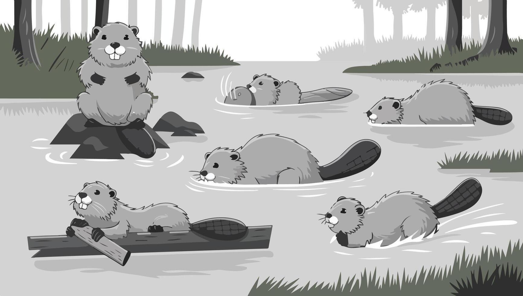Busy Beavers at Work vector