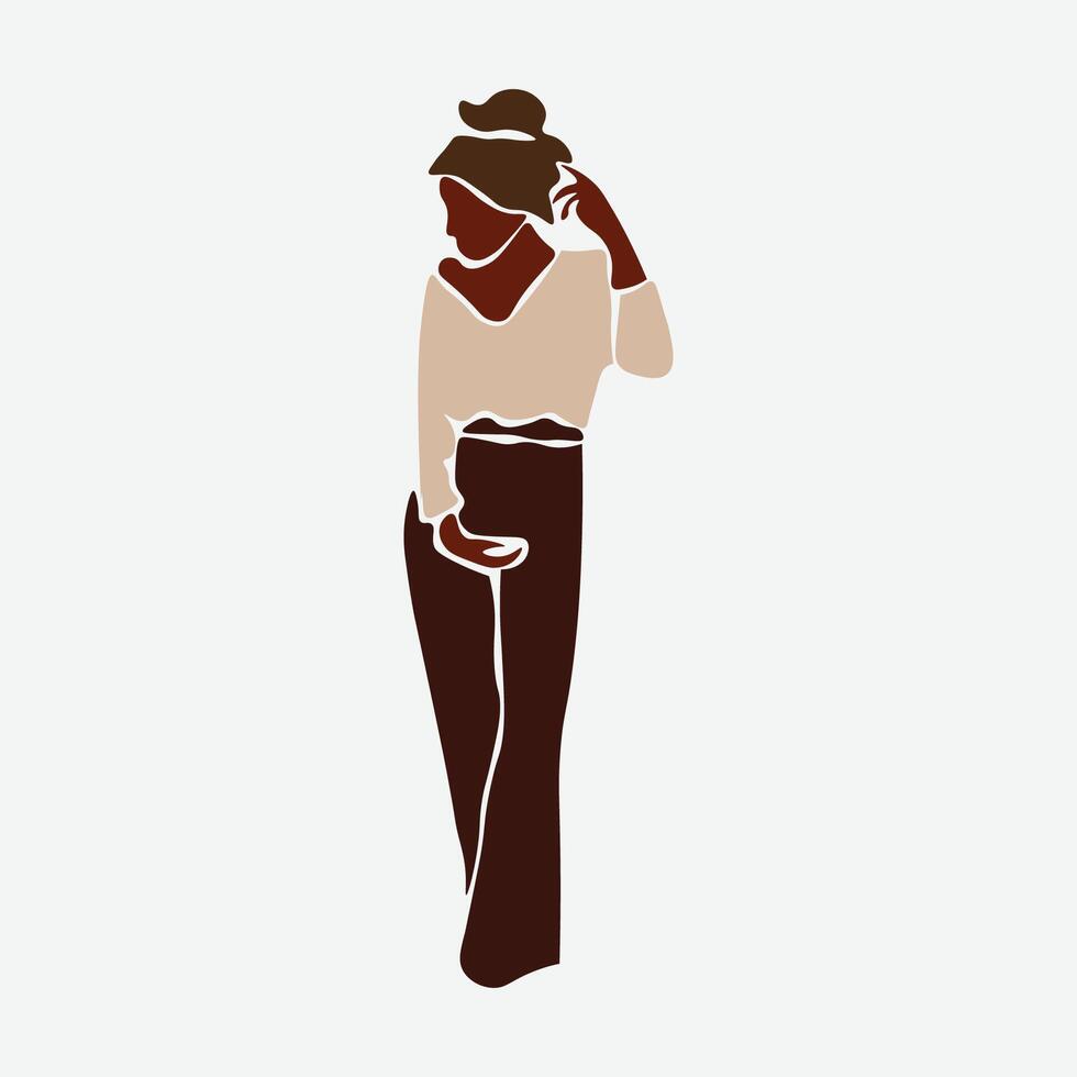 Young black woman in line art style vector