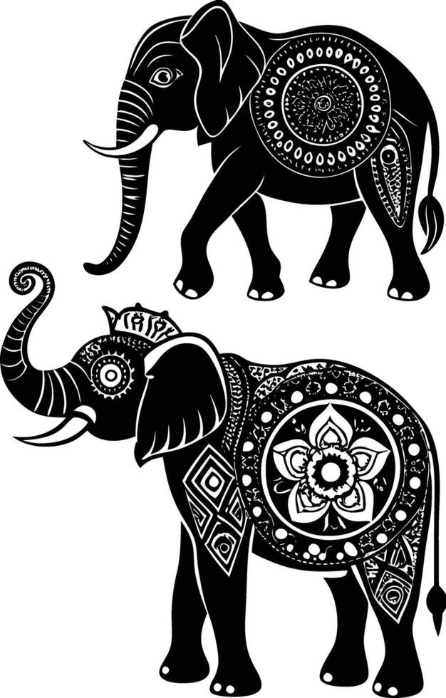 Two Ornamental Elephants vector