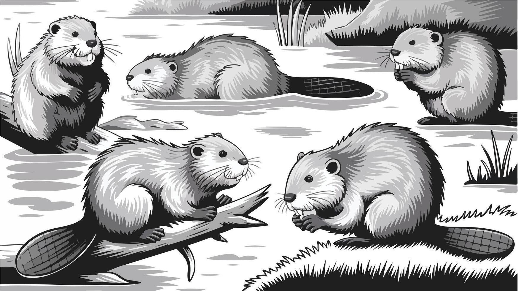 Busy Beavers at Play vector