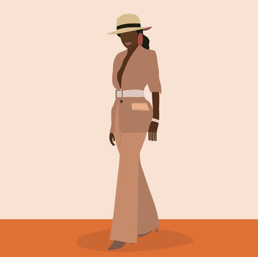 Young elegant black woman in elegant line art style vector