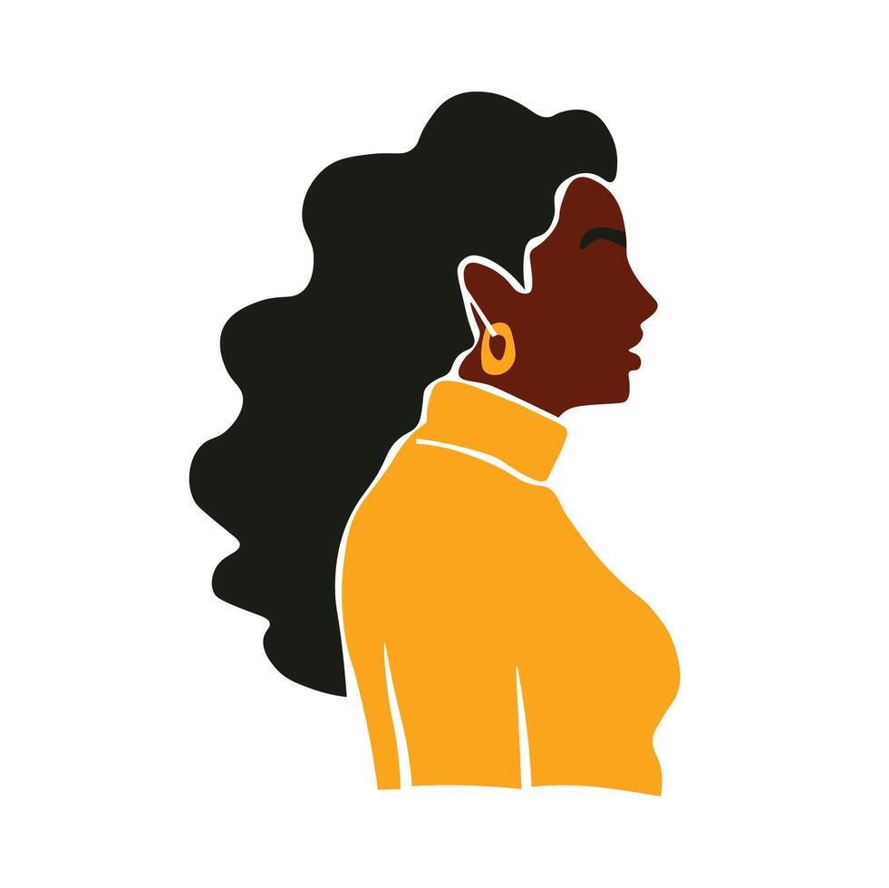 Modern black woman in yellow sweater elegant line art style abstract vector
