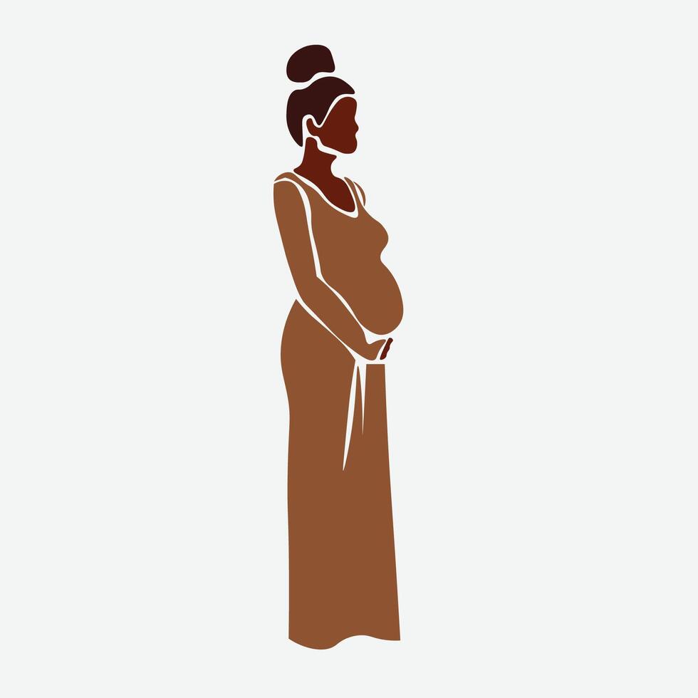 Modern fashionable pregnant woman in elegant line art style abstract vector