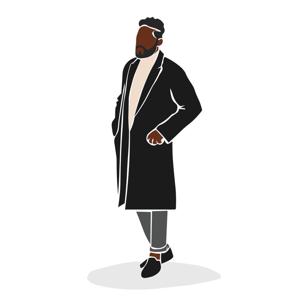 Black man standing with hands in his coat vector