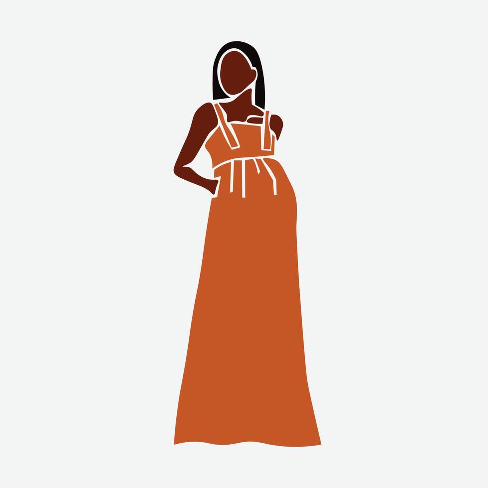 Stylish black woman in line art style abstract vector