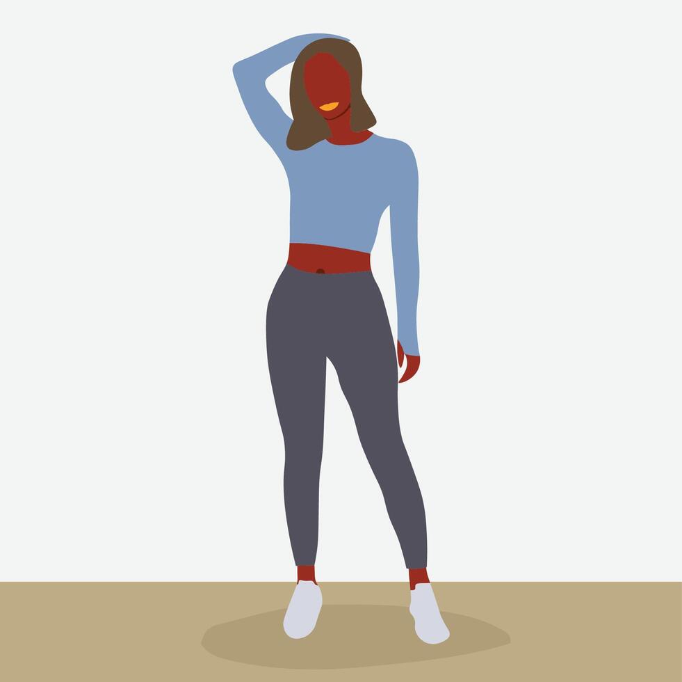 Modern black woman in grey tights line art style abstract vector