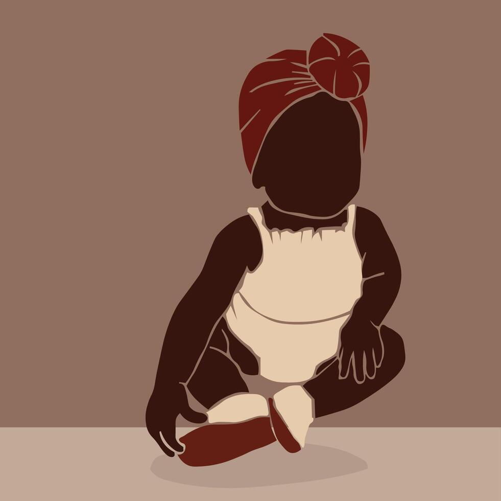 Young black baby in line art vector